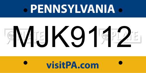 MJK9112 Pennsylvania License Plate