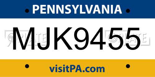 MJK9455 Pennsylvania License Plate