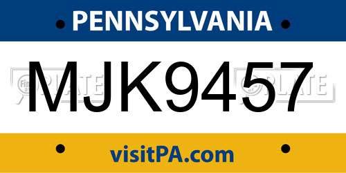 MJK9457 Pennsylvania License Plate