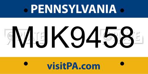 MJK9458 Pennsylvania License Plate