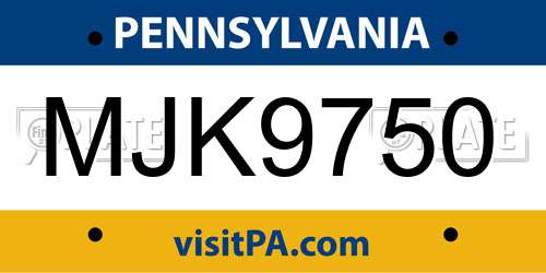 MJK9750 Pennsylvania License Plate