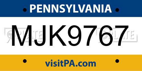 MJK9767 Pennsylvania License Plate
