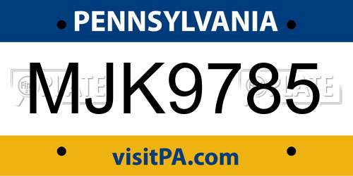 MJK9785 Pennsylvania License Plate