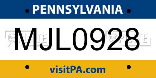 MJL0928 Pennsylvania License Plate