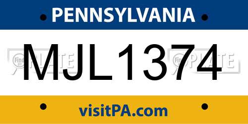 MJL1374 Pennsylvania License Plate