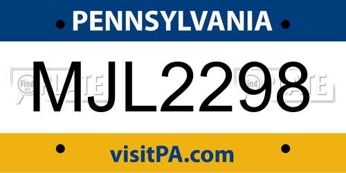 MJL2298 Pennsylvania License Plate