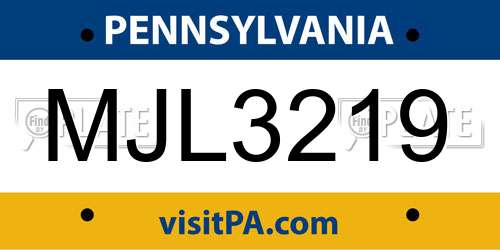 MJL3219 Pennsylvania License Plate