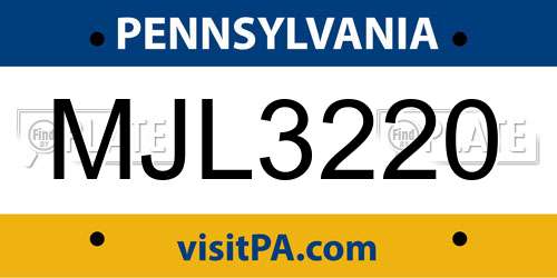 MJL3220 Pennsylvania License Plate