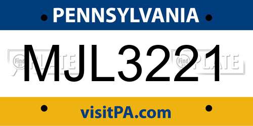 MJL3221 Pennsylvania License Plate