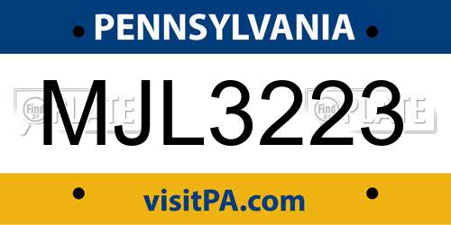 MJL3223 Pennsylvania License Plate