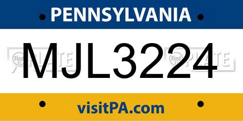 MJL3224 Pennsylvania License Plate