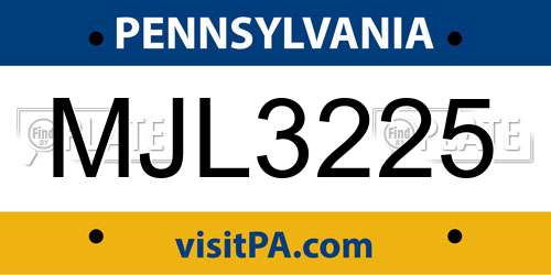 MJL3225 Pennsylvania License Plate