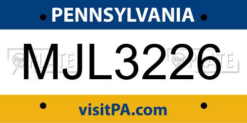 MJL3226 Pennsylvania License Plate