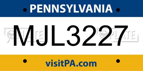 MJL3227 Pennsylvania License Plate