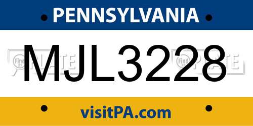 MJL3228 Pennsylvania License Plate