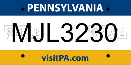 MJL3230 Pennsylvania License Plate