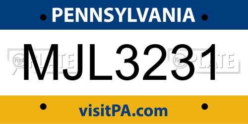 MJL3231 Pennsylvania License Plate