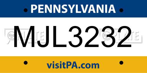 MJL3232 Pennsylvania License Plate