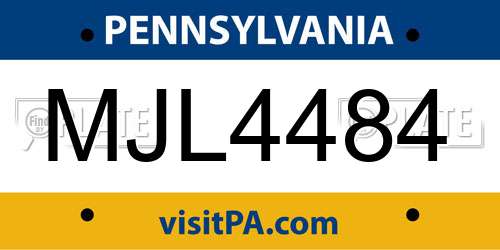 MJL4484 Pennsylvania License Plate