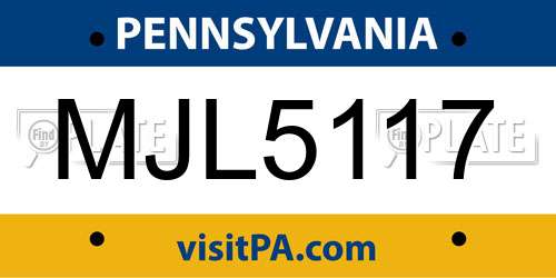 MJL5117 Pennsylvania License Plate