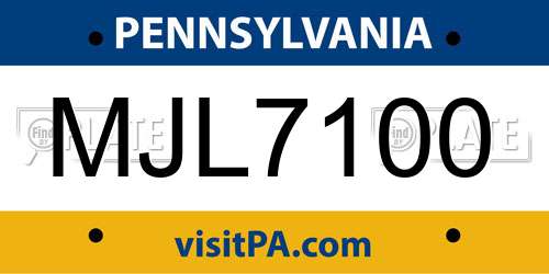 MJL7100 Pennsylvania License Plate