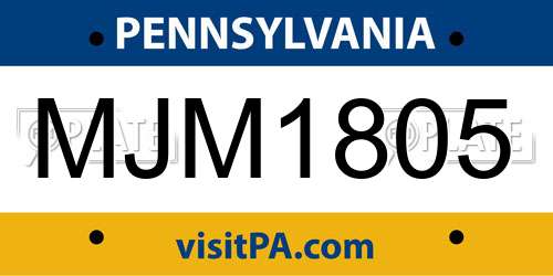 MJM1805 Pennsylvania License Plate