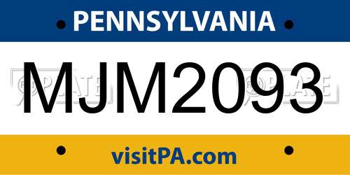 MJM2093 Pennsylvania License Plate