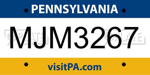 MJM3267 Pennsylvania License Plate