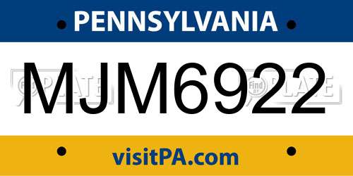 MJM6922 Pennsylvania License Plate