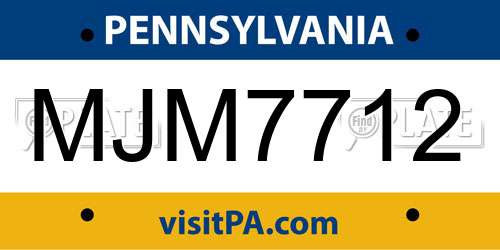 MJM7712 Pennsylvania License Plate