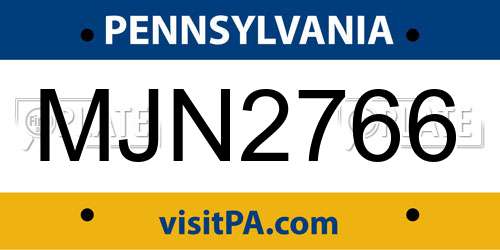 MJN2766 Pennsylvania License Plate