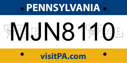 MJN8110 Pennsylvania License Plate
