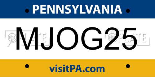 MJOG25 Pennsylvania License Plate