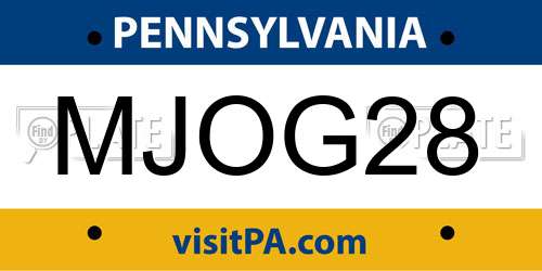 MJOG28 Pennsylvania License Plate