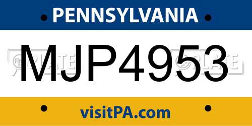 MJP4953 Pennsylvania License Plate