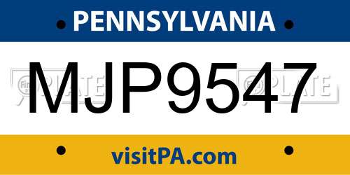 MJP9547 Pennsylvania License Plate