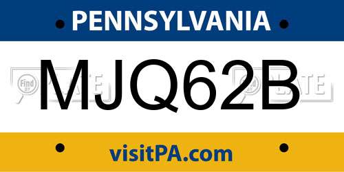 MJQ62B Pennsylvania License Plate