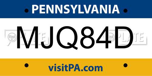 MJQ84D Pennsylvania License Plate