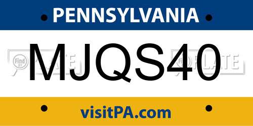 MJQS40 Pennsylvania License Plate