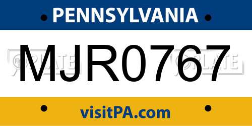 MJR0767 Pennsylvania License Plate
