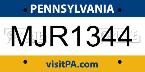 MJR1344 Pennsylvania License Plate