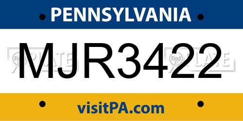 MJR3422 Pennsylvania License Plate