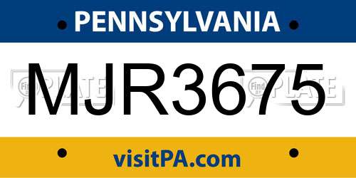MJR3675 Pennsylvania License Plate