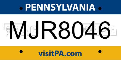 MJR8046 Pennsylvania License Plate