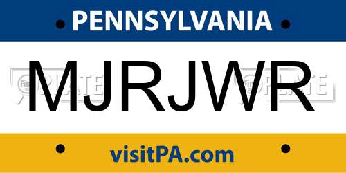 MJRJWR Pennsylvania License Plate