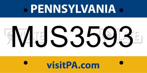 MJS3593 Pennsylvania License Plate