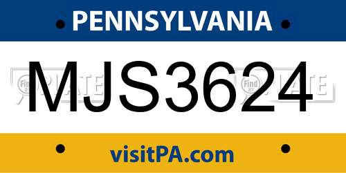 MJS3624 Pennsylvania License Plate