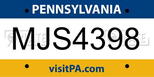 MJS4398 Pennsylvania License Plate