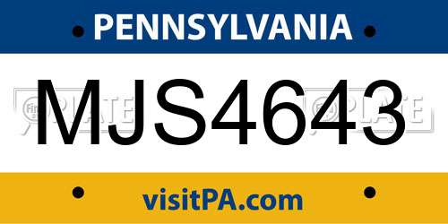 MJS4643 Pennsylvania License Plate