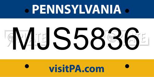 MJS5836 Pennsylvania License Plate